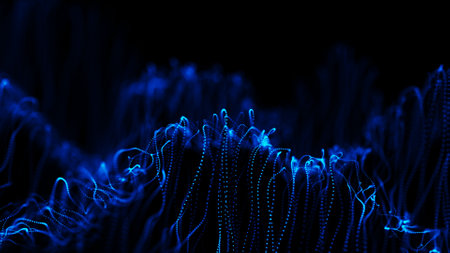 Wave of particles. Futuristic point wave. Abstract background with a dynamic wave. 3d renderingの写真素材
