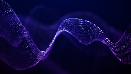 Wave of particles. Futuristic point wave. Abstract background with a dynamic wave. 3d renderingの写真素材