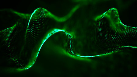 Wave of particles. Futuristic point wave. Abstract background with a dynamic wave. 3d renderingの写真素材