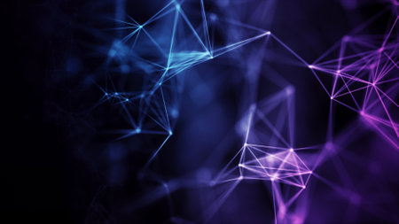 Abstraction composition on a backdrop. Connection structure. Background with connecting triangulars, dots and lines. 3d rendering.の写真素材