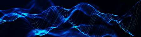 Futuristic hexagon perspective wave. White hexagons with blue highlights on a dark background. 3d renderingの写真素材