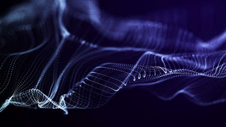 Wave of particles. Futuristic point wave. Abstract background with a dynamic wave. 3d renderingの写真素材