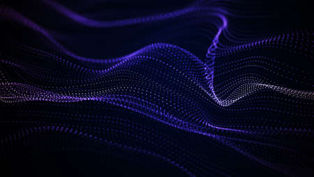 Wave of particles. Futuristic point wave. Abstract background with a dynamic wave. 3d renderingの写真素材