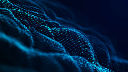 Wave of particles. Futuristic point wave. Abstract background with a dynamic wave. 3d renderingの写真素材