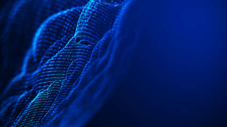 Wave of particles. Futuristic point wave. Abstract background with a dynamic wave. 3d renderingの写真素材