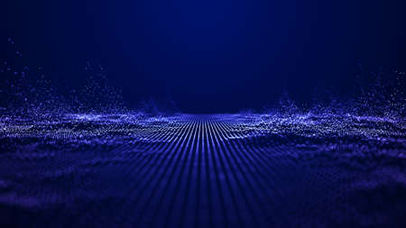 Wave of particles. Futuristic point wave. Abstract background with a dynamic wave. 3d renderingの写真素材
