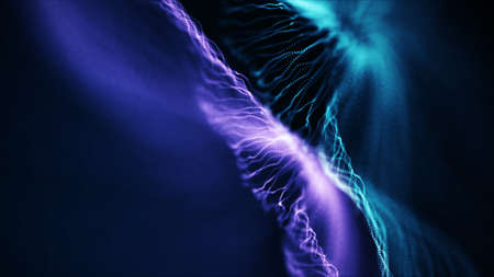 Wave of particles. Futuristic point wave. Abstract background with a dynamic wave. 3d renderingの写真素材