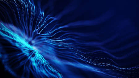 Wave of particles. Futuristic point wave. Abstract background with a dynamic wave. 3d renderingの写真素材