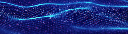 Wave of particles. Futuristic point wave. Abstract background with a dynamic wave. 3d renderingの写真素材