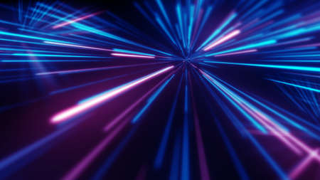 Abstract neon lines. Glowing mesh with static. cyberpunk signboard. 3d renderingの写真素材