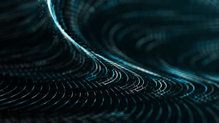 3d Wave of particles. Technology background concept dynamic wave 3d rendering. Futuristic point...