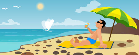 Illustration of man on beachの写真素材