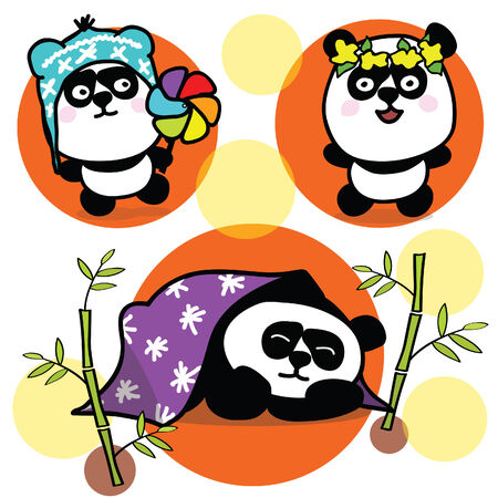 set of cute pandasのイラスト素材