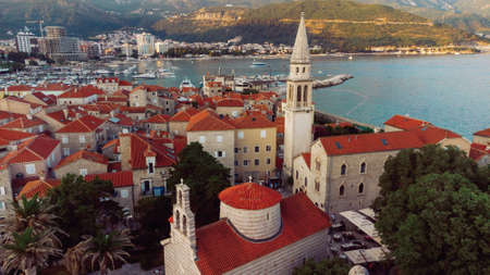 Budva, Montenegro. Old Town and Cathedral of St. John the Baptistのeditorial素材