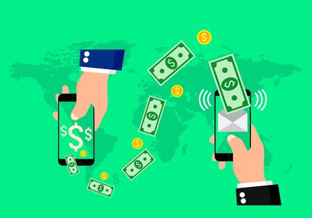 Hands holding smart phones with banking payment apps.のイラスト素材