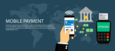 Mobile payment, internet banking, modern flat design concept for web banners.のイラスト素材