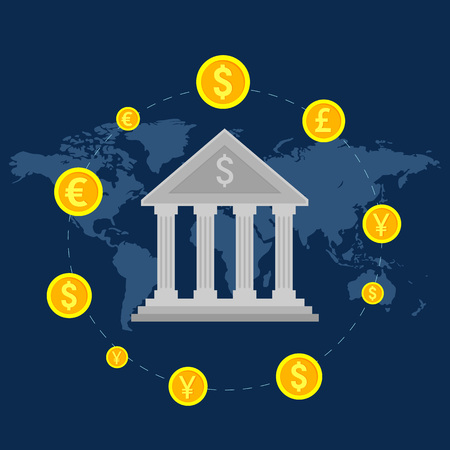 Monetary turn around the bank, global foreign exchange market, banking trade, banking systemのイラスト素材