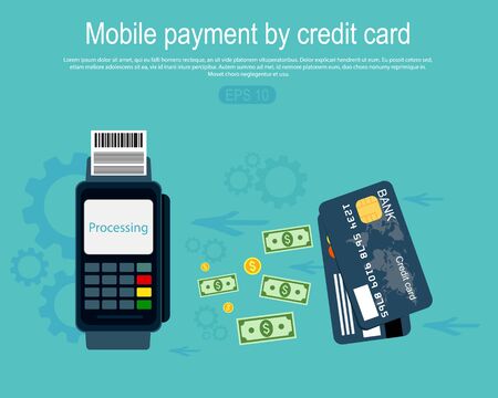 Mobile payment by credit card. Vector illustration.のイラスト素材