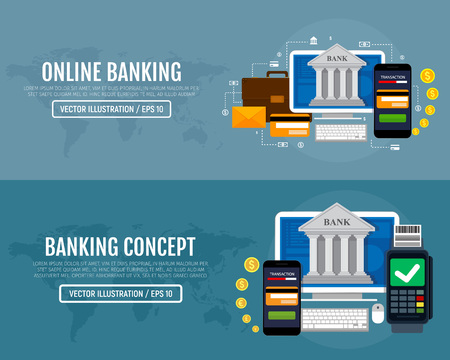 Set of web banners. Banking concepts. Vector illustration. Flat modern design. EPS 10.のイラスト素材