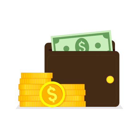 Flat Vector Wallet and Money Icon. Vector Illustration.のイラスト素材