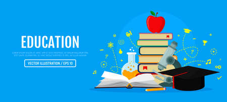 Education concepts. Web banner, vector illustration flat modern design.のイラスト素材