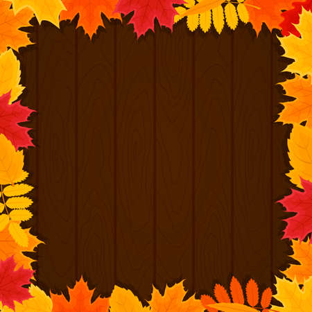 Autumn leafs round a wood background. illustration with autumn theme.のイラスト素材