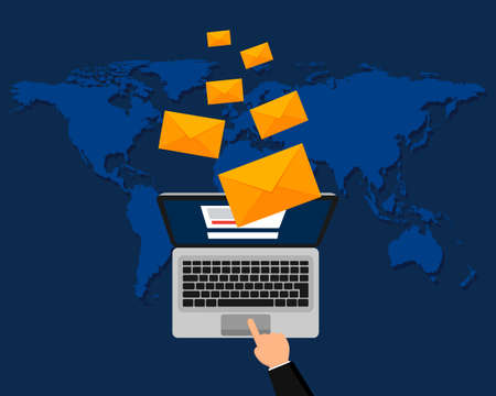 Vector modern flat design of email marketing. Laptop with envelope. Vector illustration.のイラスト素材