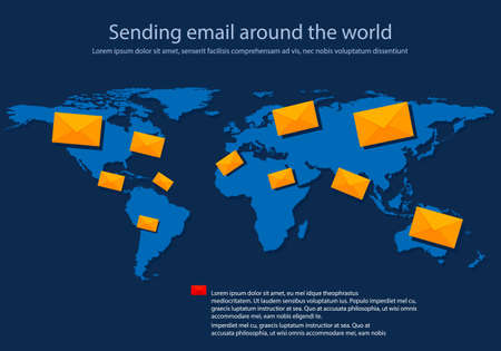 Sending email around the world. E-mail marketing concept.のイラスト素材
