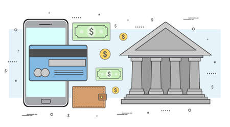 Banner for online payment, online banking, business process.Vector illustration, line art designのイラスト素材