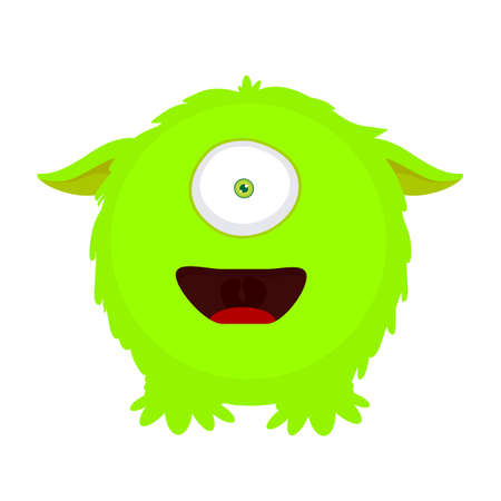 Lime round furry monster. Vector illustration.のイラスト素材