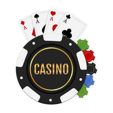 Poker casino chips and gambing cards on transparent background. Vector illustration. Flat design.