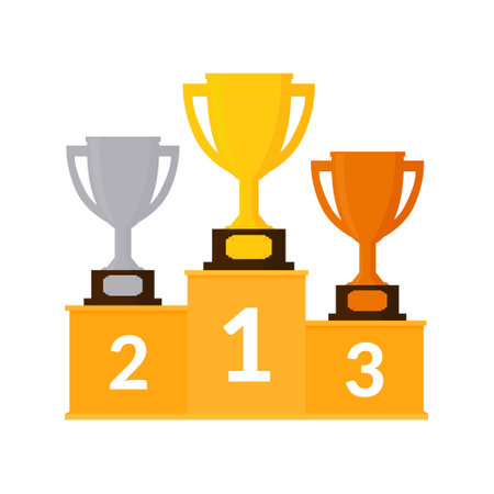 Vector illustration winners podium with trophy cups. Isolated on white background. Flat design.のイラスト素材