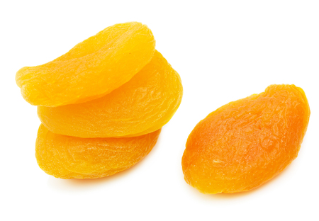 Dried apricots isolated on white backgroundの写真素材