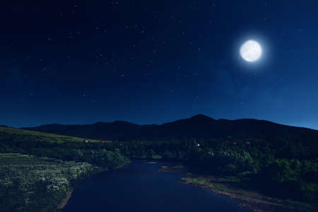 beautiful landscape, quiet summer night in the mountainsの写真素材