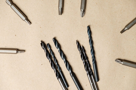 Tools for home repair and construction projects arranged with precisionの写真素材