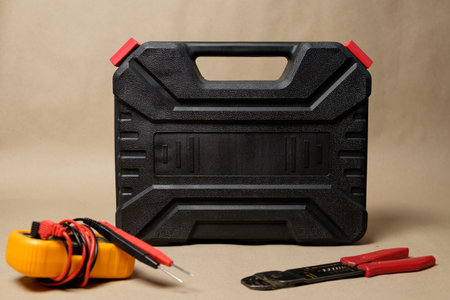 Versatile tool kit for home renovation with electric screwdriver and accessoriesの写真素材