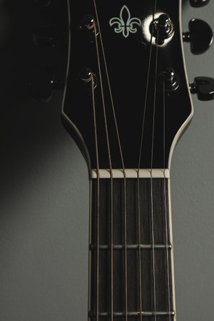 Crafting melodies with a stunning black guitarの写真素材