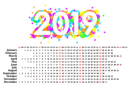 calendar 2019, Week starts from Sunday, business template.のイラスト素材