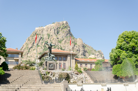 Afyonkarahisar Castle and Utku monument at the center of Afyonkarahisar in Turkeyのeditorial素材