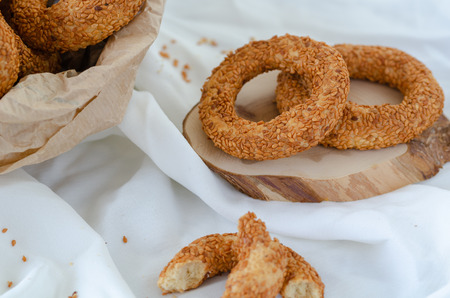 Turkish Traditional Bagel Candidus / Simit with Sesame Seeds.