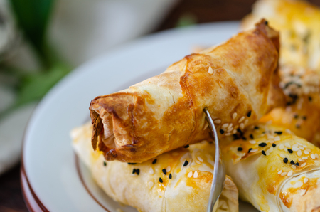 Close up freshly baked homemade borekの写真素材