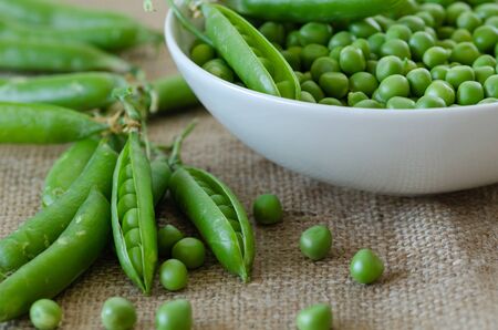 Fresh Green Peas Macro - organic food from the garden.の写真素材