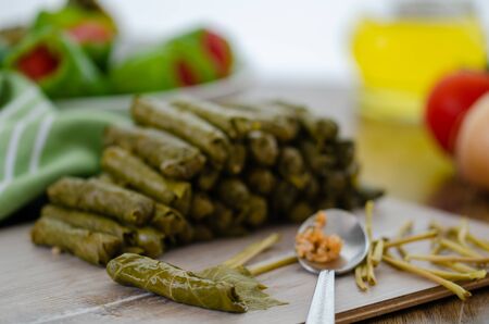 Traditional Turkish Food. Grape leaves are filling with spices and rice.