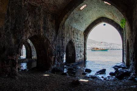 Inside of the old shipyard in Alanya fortress, Antalya, Turkey.のeditorial素材