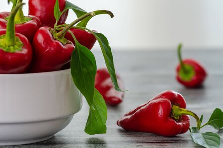 Red hot pepper on white bowl,close up,の写真素材