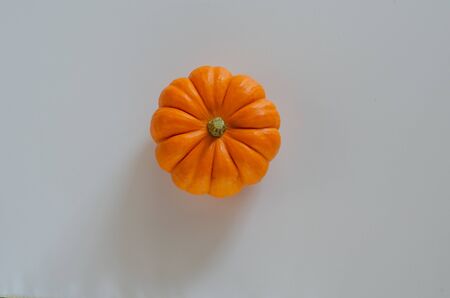 Fresh orange pumpkin on the white background in autumn,top view.の写真素材