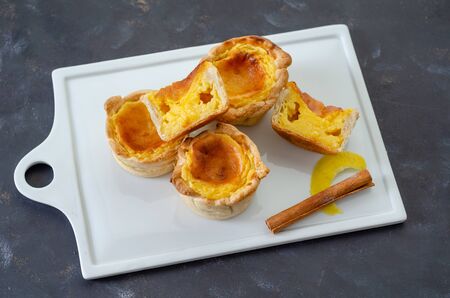 Portuguese egg tart pastry Pastel de nata on the white plate