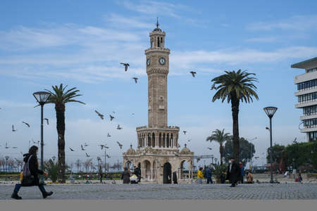 Izmir, TURKEY-February 3,2021: Izmir Konak Square Old Clock Tower