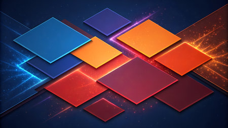 A vibrant abstract background featuring geometric shapes, neon lights, and a modern design concept. Perfect for adding a touch of creativity to any project.の素材