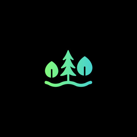 Minimalist Forest Scene with Black Background.のイラスト素材